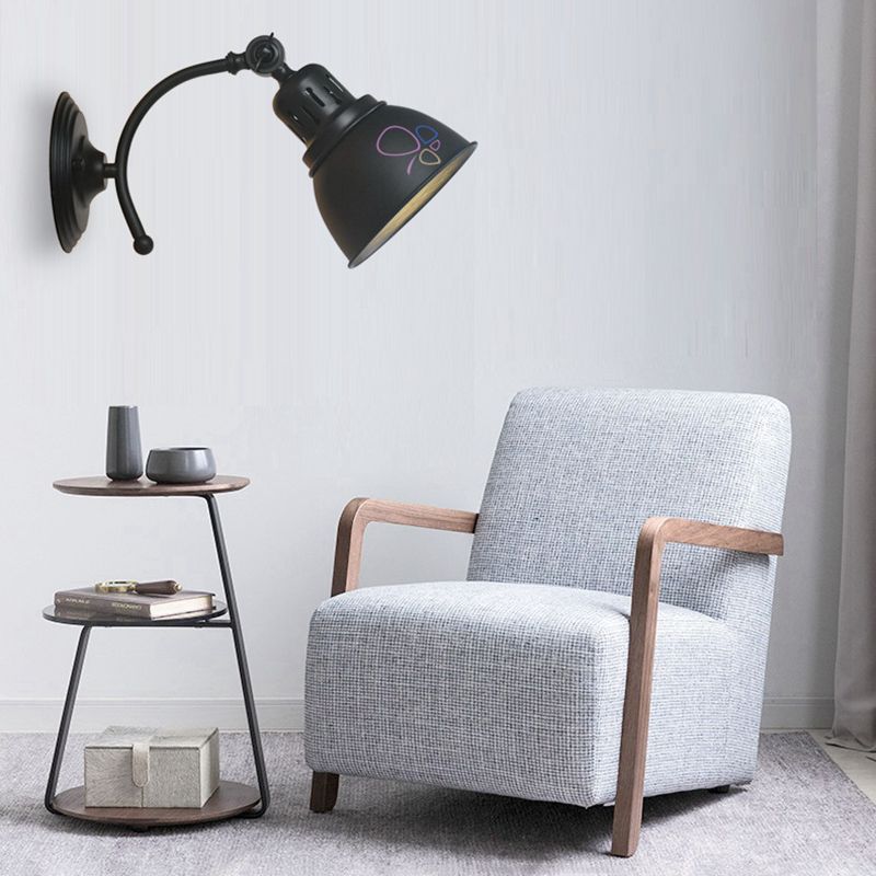 1 Bulb Dome Shade Sconce Lamp Industrial Black/Rust Metal Wall Mounted Light for Dining Room