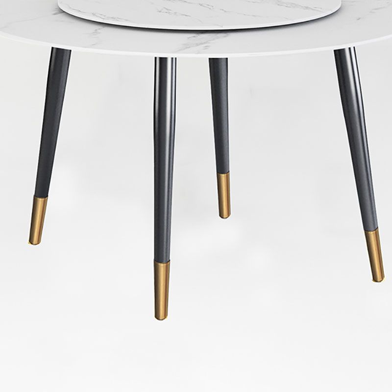 Traditional Luxury Dining Table Stone and Metal Round Tripod Base Dining Table