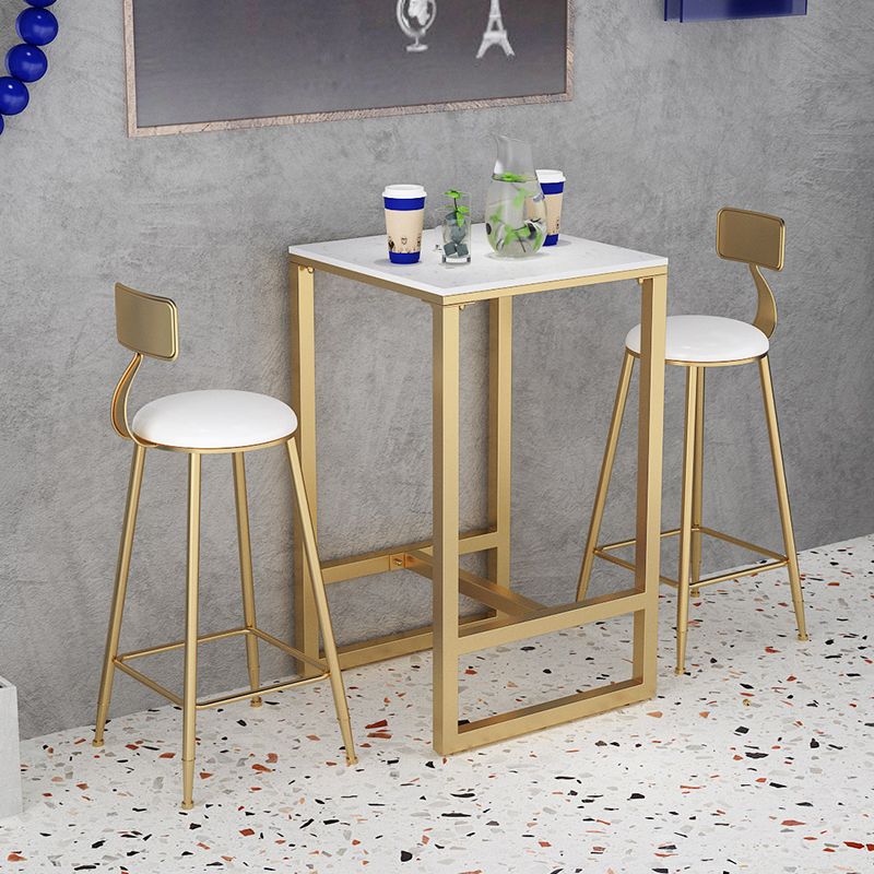 1/3/5 Pieces Glam Iron Bar Table Set White Faux Marble Top Bistro Set with Footrest