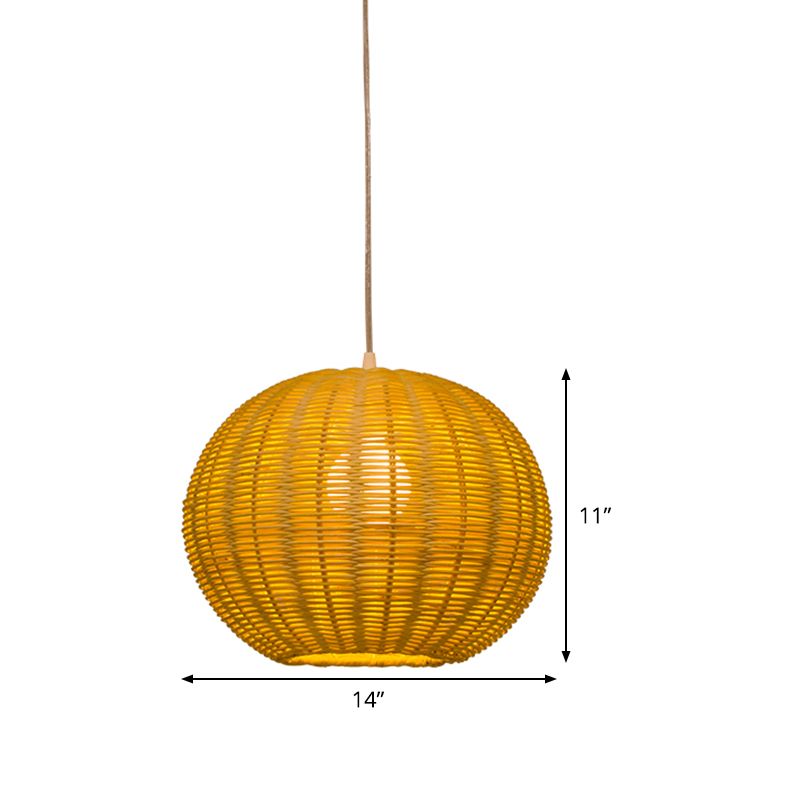 1 Bulb Restaurant Pendulum Light Chinese Beige Hanging Pendant with Globe Bamboo Shade
