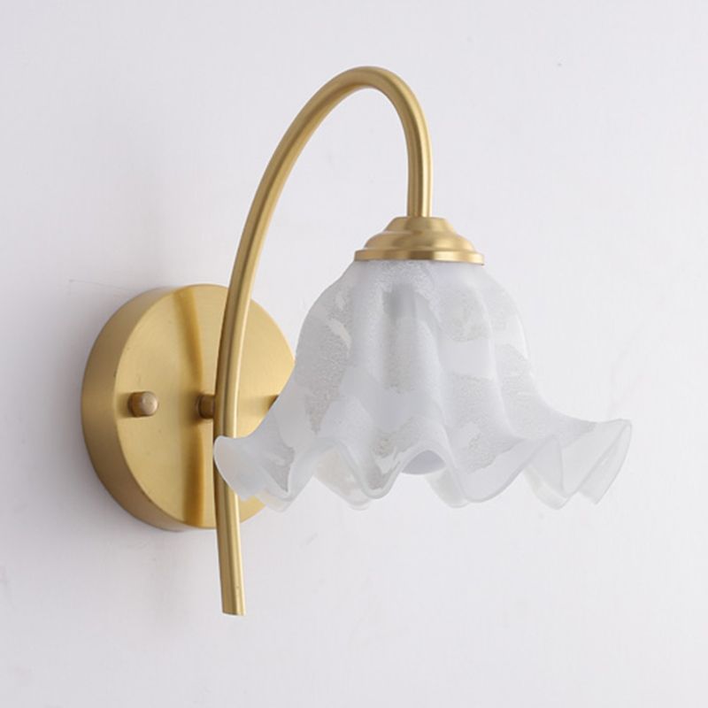 Post Modern Barn Light Brass & Glass 1 - Light Wall Sconce in Gold & White