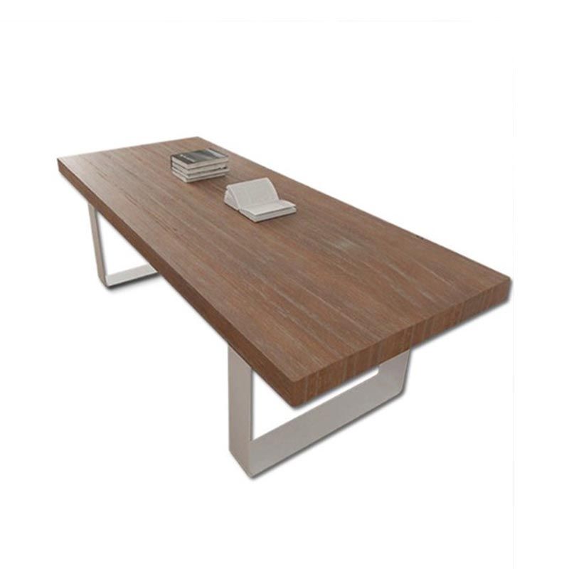 Rectangle Double Pedestal Luxury Dining Table Fixed Table with Pine Solid Wood