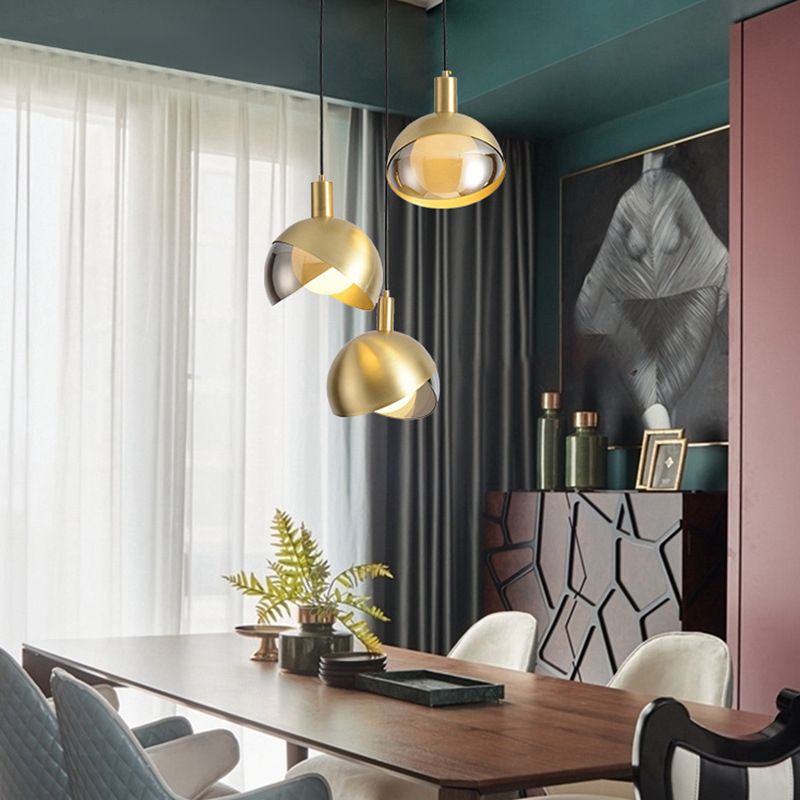 Lámpara colgante de oro de vidrio en moderna luz colgante de globo de hierro estilo lujo para comedor