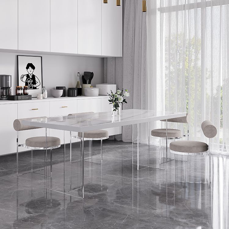 Modern Rectangular Stone Top Dining Table with Acrylic Legs for Living Room