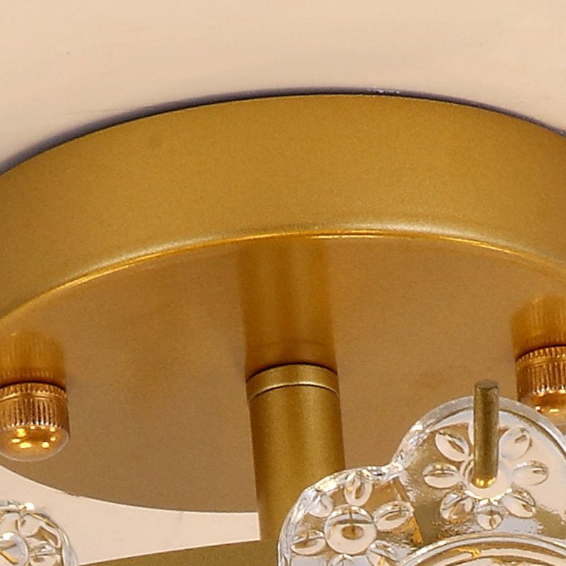 Glass Drum Shape Ceiling Flush Mount Light Modern Style Gold Ceiling Mount Light Fixture