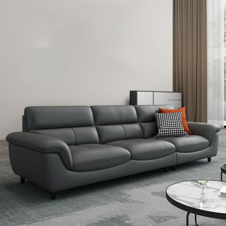 Modern 34.64" H Genuine Leather Pillow Top Arm Sofa for Living Room