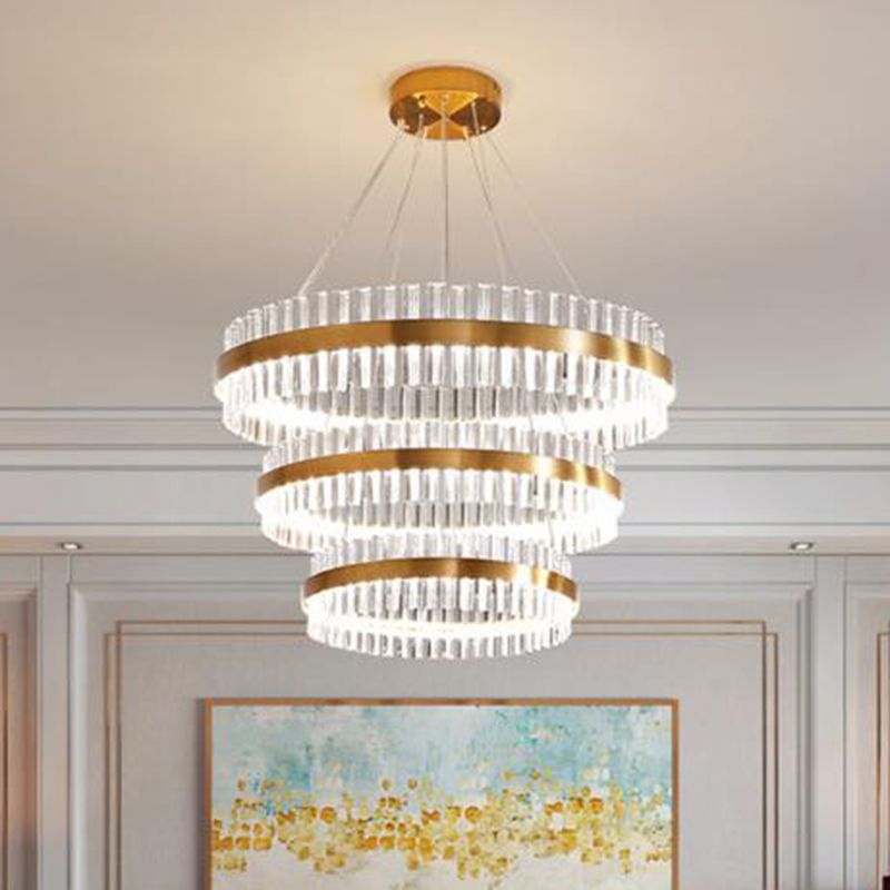 Ring Shaped Chandelier Light Simplicity Clear Crystal Living Room LED Pendant Light Fixture in Gold