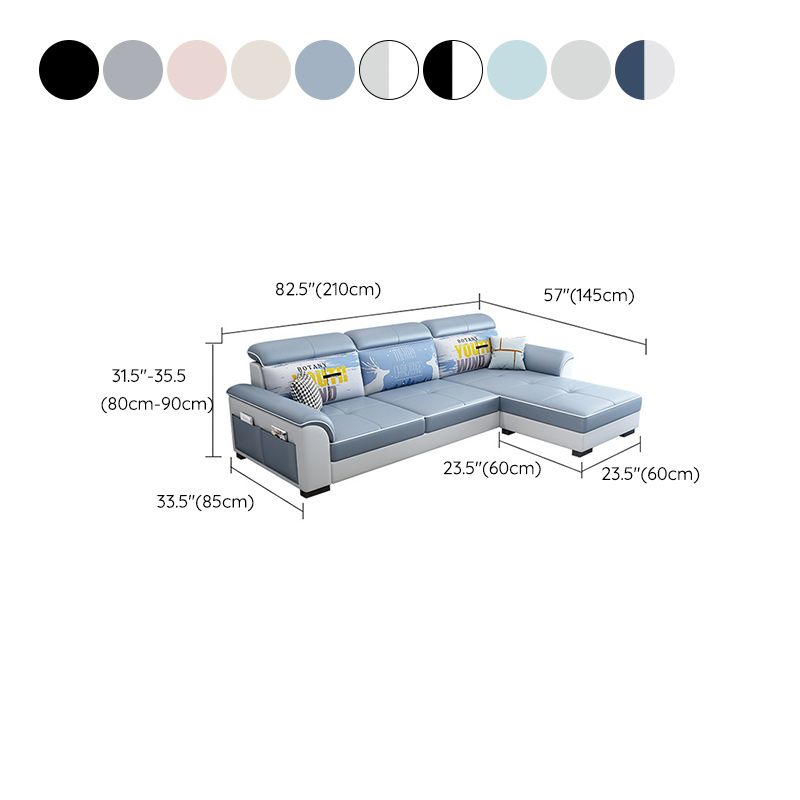 57" Wide Scandinavian Sectional Sofa Reversible Leather Sectional