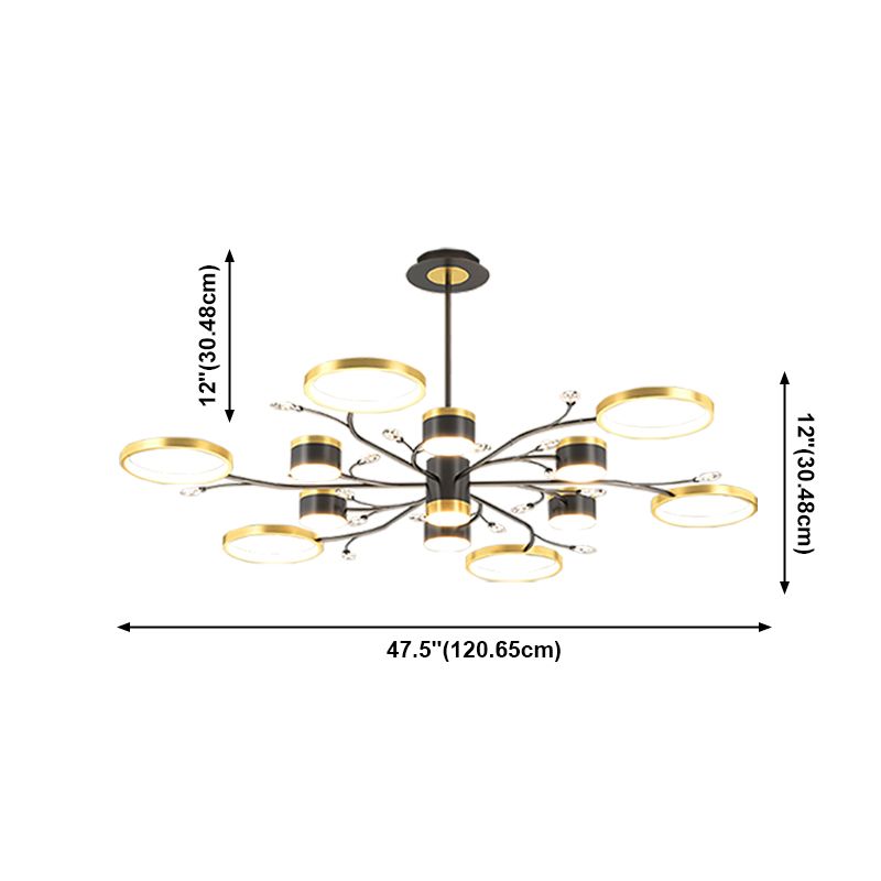 12 koppen plafond hanglamp eenvoud kroonluchter verlichtingsarmaturen in zwart-goud