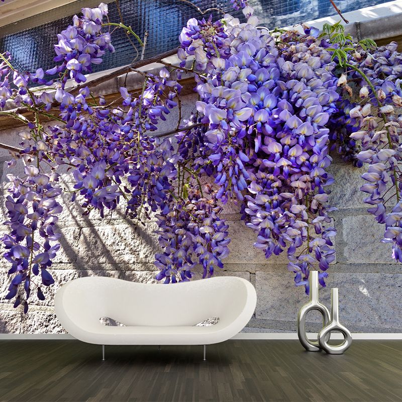 Modern Wisteria Mural Wallpaper Stain Resistant Wall Covering for Living Room