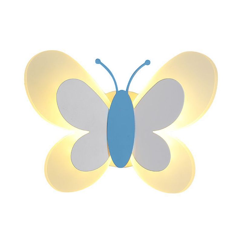 Butterfly LED Sconce Lamp Cartoon Acrylic Pink/White/Blue LED Wall Lighting Fixture in Warm/White Light for Kindergarten