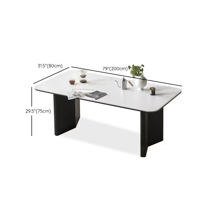 White Dining Table with Black Wooden Base Rectangle Dinette Table for Home