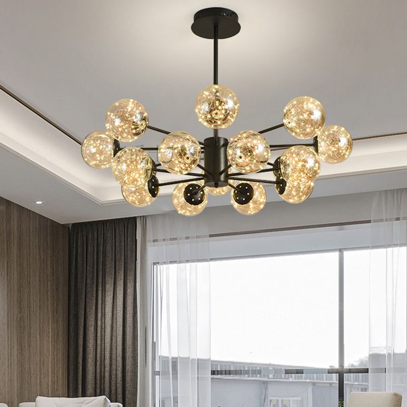 Modern Metal Ceiling Mount Multi-light Semi Flush with Glass Shade for Living Room