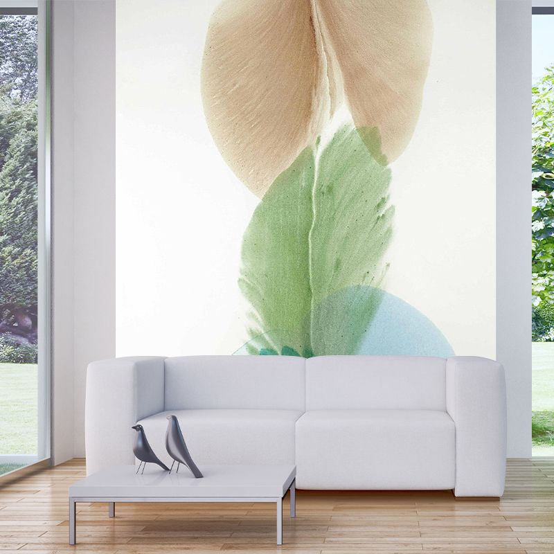 Custom Illustration Art Deco Murals Wallpaper with Petals Painting, Blue-Yellow-Green