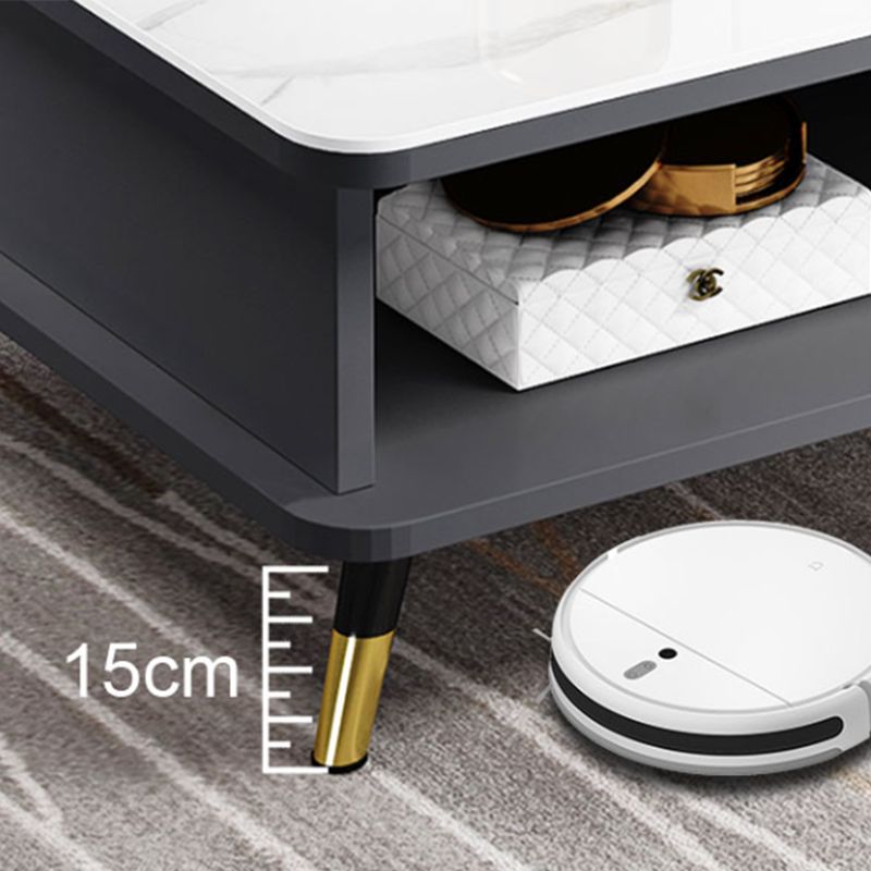Modernism Rectangular Glass Top Coffee Table 1-Shelf 2-Drawer Cocktail Table