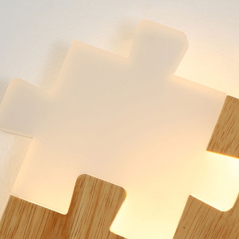 Creative Puzzles-shaped LED Wall Lamp Nordic Minimalism Rubber Wood Home Decorative Sconce Lights for Bedroom