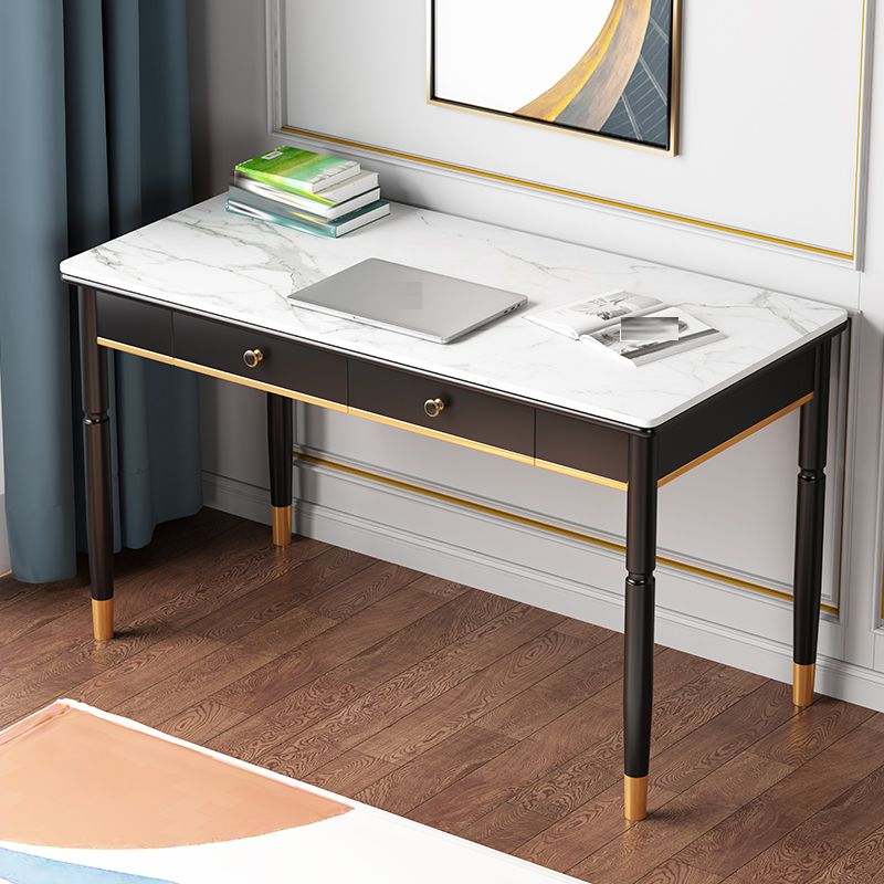 Home Glam Stone Writing Desk Rectangular Office Desk with Drawers