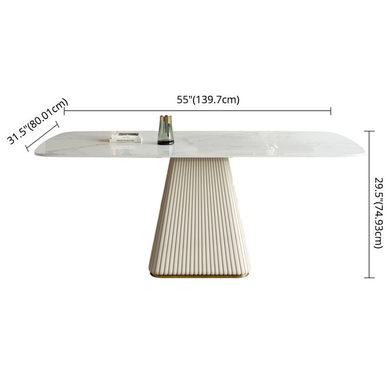 Mesa de comedor de piedra sinterizada de estilo contemporáneo con mesa fija blanca y base de pedestal