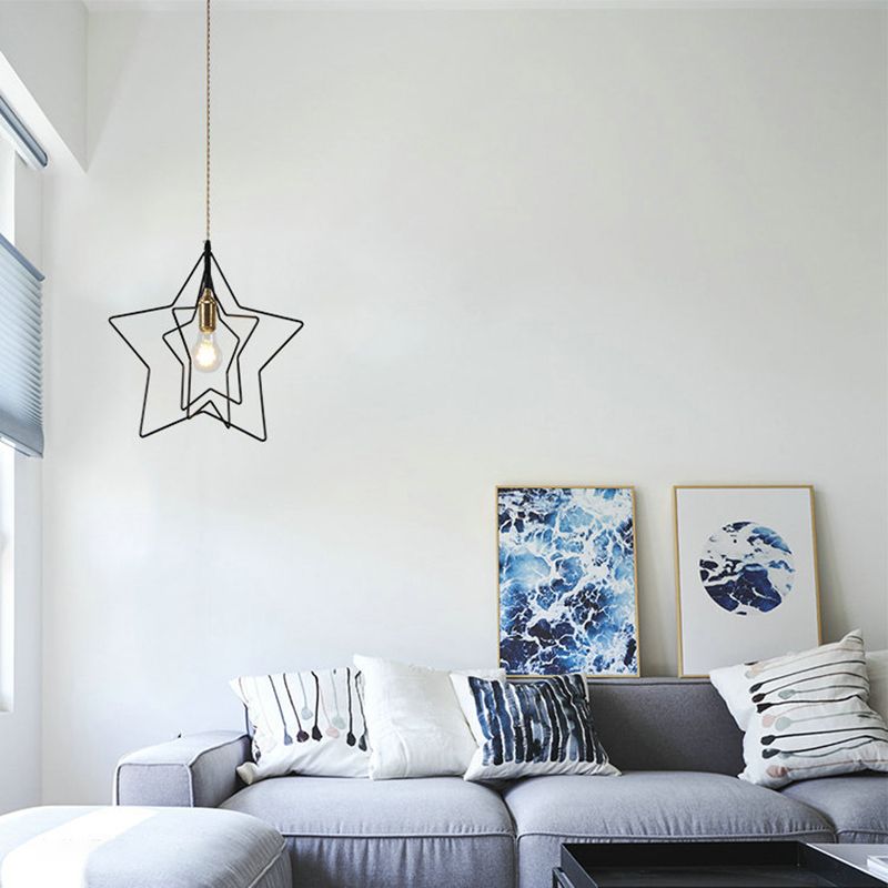 Metal 1 Light Pendant Light Nordic Simple Creative Star Cage Hanging Lamp for Living Room