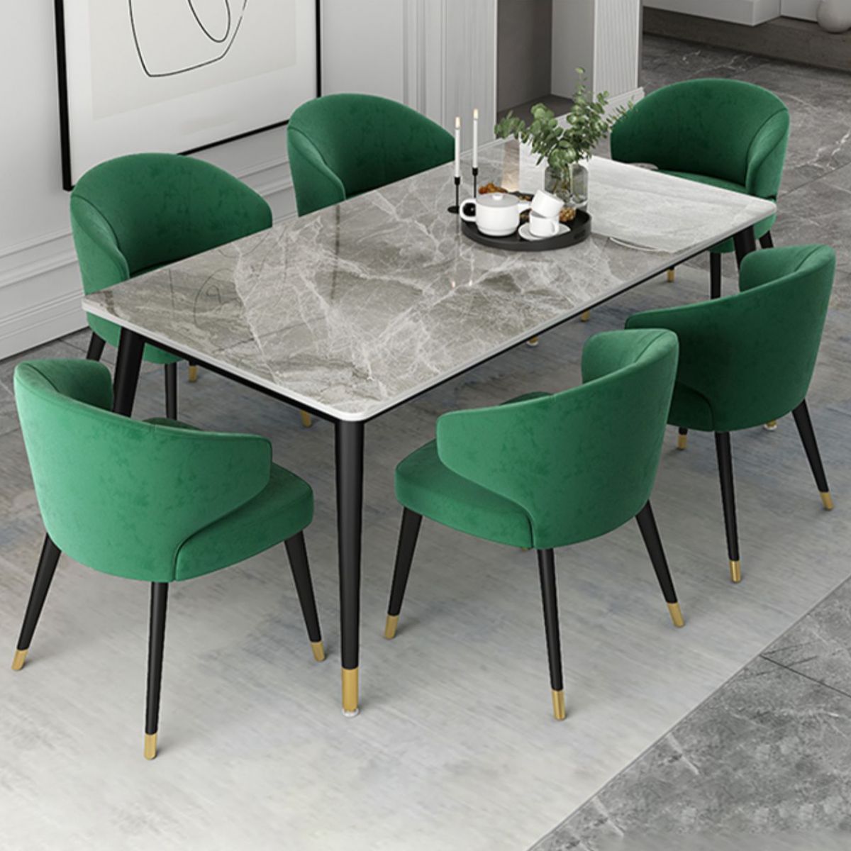 Glam Gray Sintered Stone Dining Table Set 1/4/5/7 Pieces Dining Set