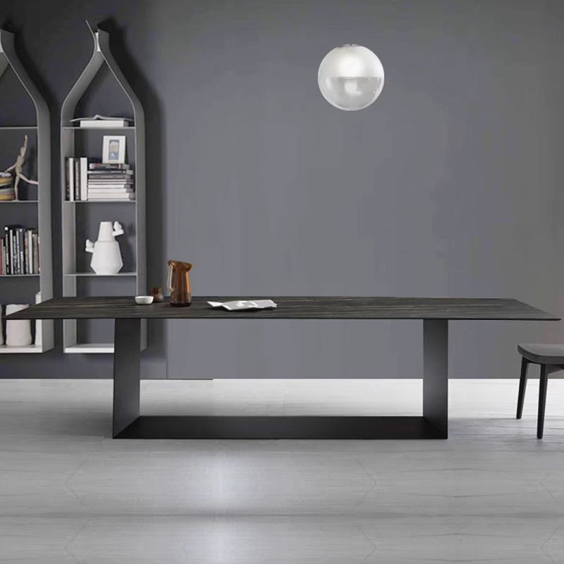 Mesa rectangular de lujo tradicional de metal, mesa interior con tapa de piedra sinterizada para cocina y comedor