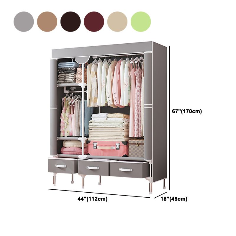 Contemporary Style Wardrobe Armoire Steel Frame Wardrobe Cabinet with Drawers