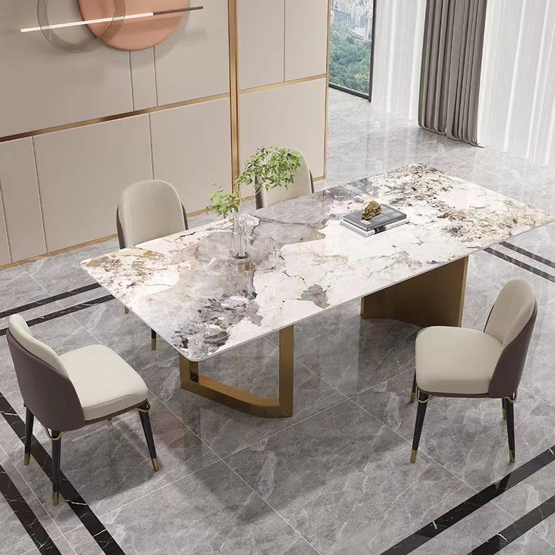 High Gloss Beige Dining Table Set 1/4/5 Pcs Dinette Set with Leather Chairs