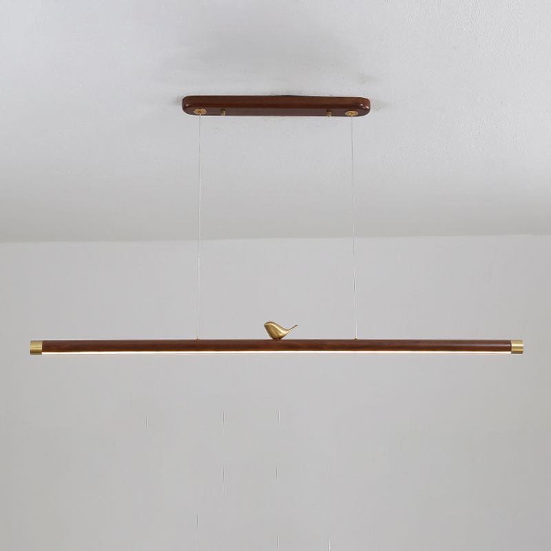 Modern Wood Chandelier Lamp 1-Light Linear LED Island Pendant for Study Room