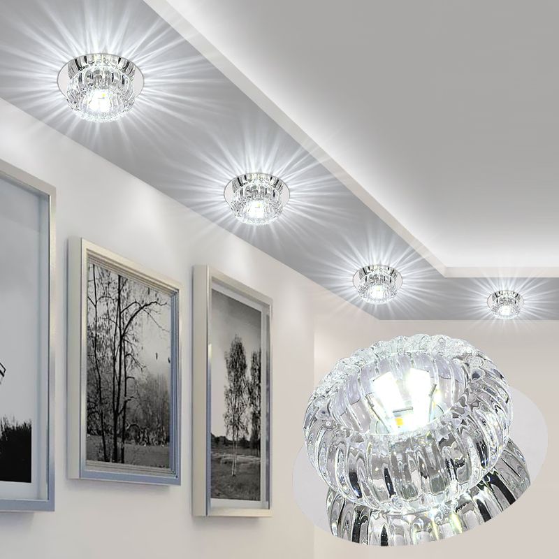 LED Crystal Ceiling Light Modern Hallway Corridors Flush Mount Ceiling Light with Hole 2-3.5'' Dia
