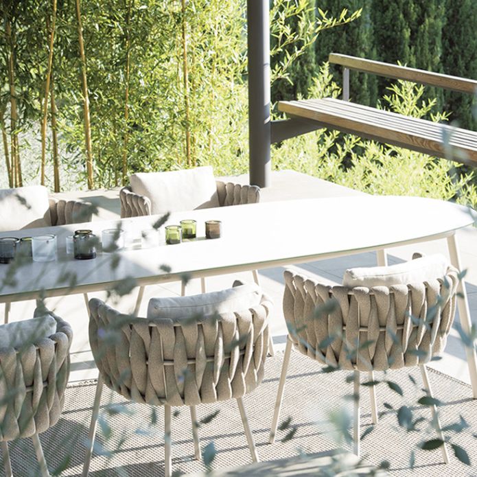 Oval Patio Dining Table Set 1/7 Pcs Stone Top Patio Dining Table with Chairs