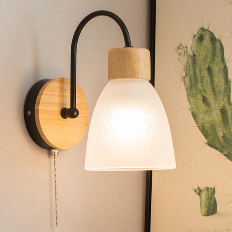 Cone Wall Sconce Lighting Minimalist Style Wood Bedroom Sconce Light Fixture in Black