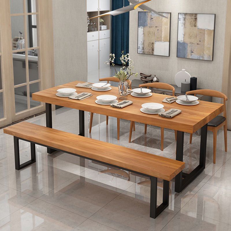 Rectangular Solid Wood Dining Table Modern Furniture with Steel Base for Kitchen