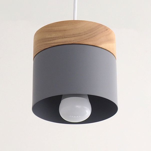 Wooden Cylindroid Pendant Light in Modern Artistic Style Iron Macaron Hanging Lamp for Dining Room