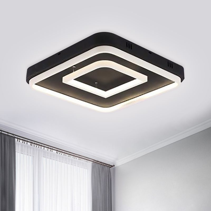 16.5"/20.5"/24.5" Wide Acrylic Square Semi Mount Lighting Modern LED Black Ceiling Flush Light Fixture in Warm/White Light