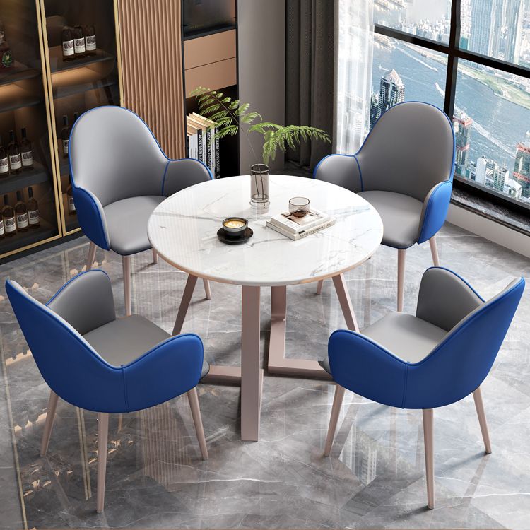 Glam Stone Furniture Set of 5 Round Shape Dinette Table with Upholstered Chair