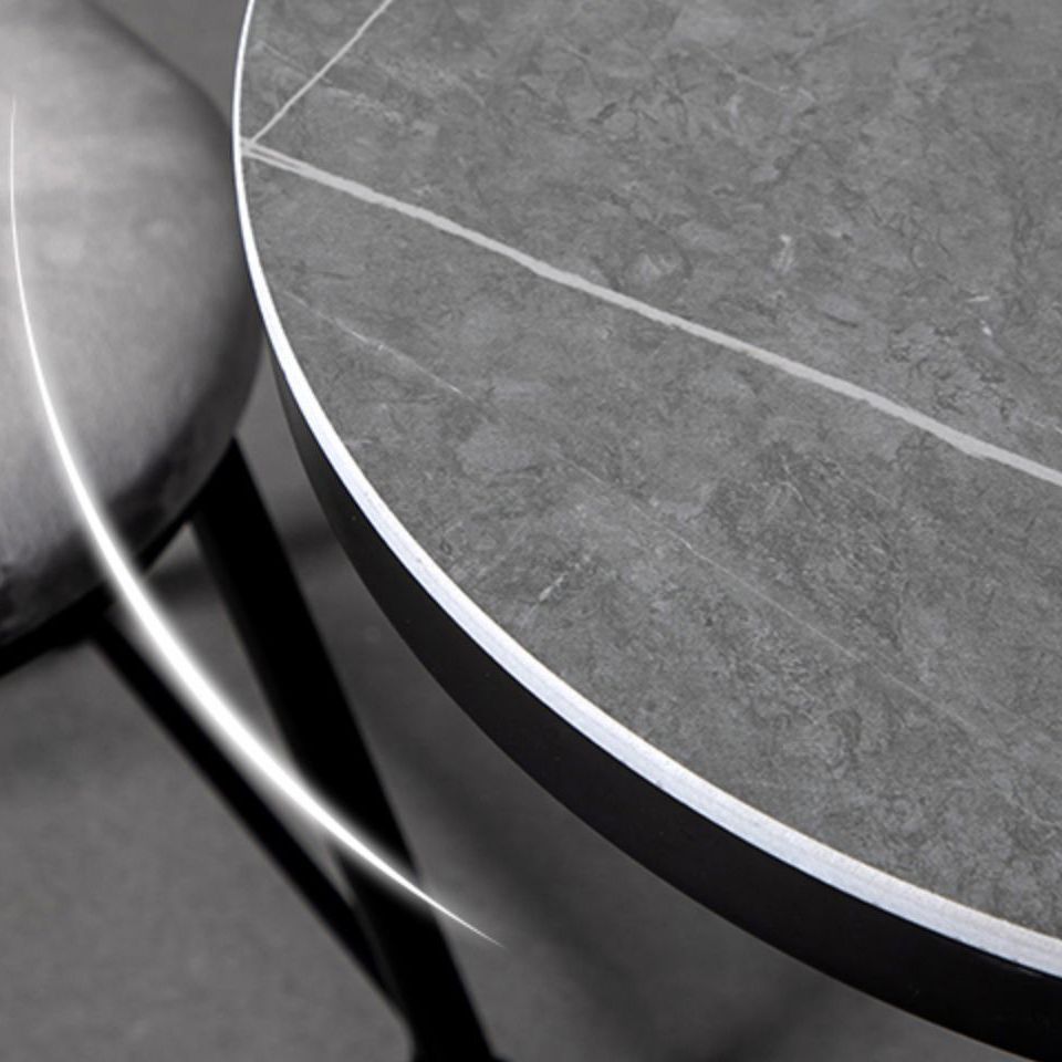 Modern 1/3 Pieces Bar Table Set Round Stone Counter Table with Backrest Stools