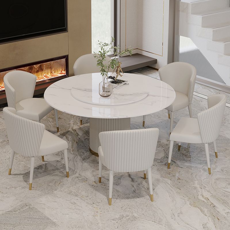 Traditional Luxury Round Dining Table White Sintered Stone Table with Pedestal Base