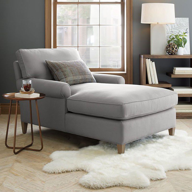 Modern Cushioned Chaise Lounge Rolled Arms Chaise for Bedroom