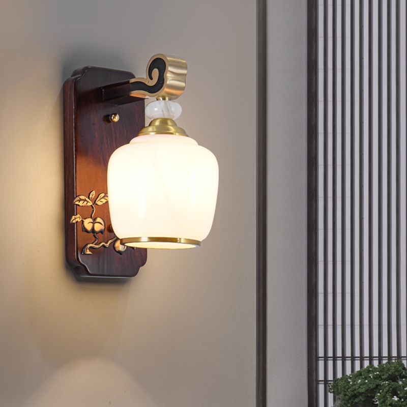 Glass Shade Wall Mounted Light Fixture Modernism Wooden Wall Mounted Sconce