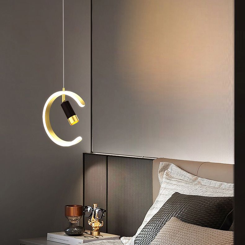 Acrylc C Pendelleuchten Scheinwerfer Einfachheit Schwarz und Gold LED Hängende Lampe für Schlafzimmer