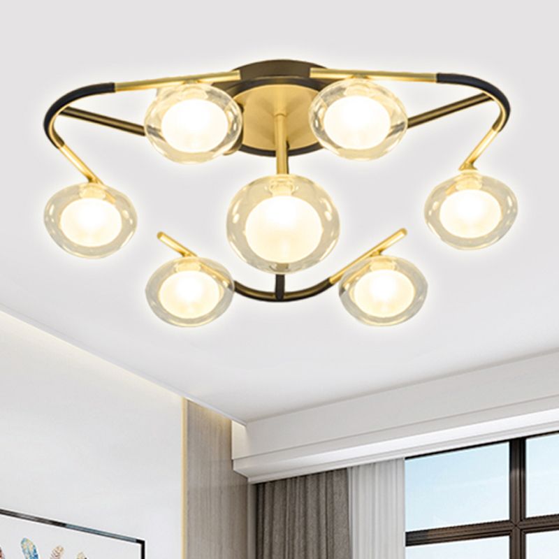 Black Multiple Rod Semi Flush Mount Modernist Multi Lights Led Metal Semi Flush Mount Lamp with Clear Glass Ball Shade