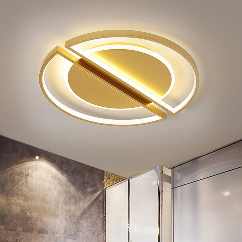16.5"/20.5" Wide LED Bedroom Flush Mount Lamp Simple Gold Ceiling Flush with Splicing Round Shade in Warm/White Light