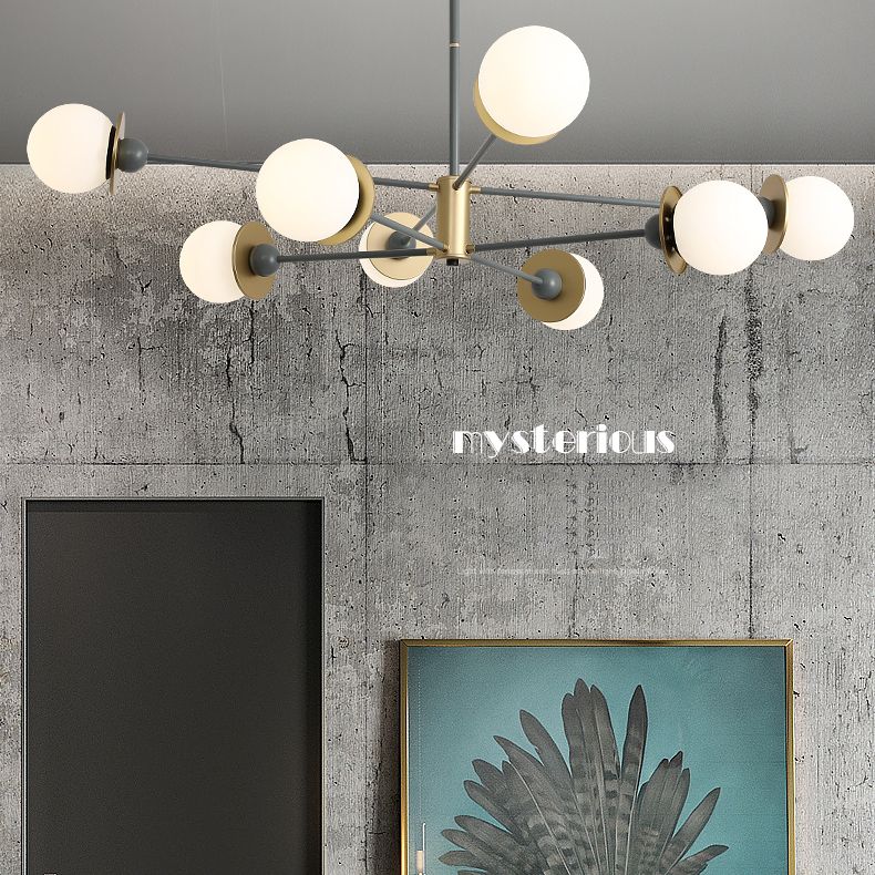 8-Light Contemporary Simplicity Glass Chandelier Round Metal Sheet Design Molecular Styling Lighting Pendant