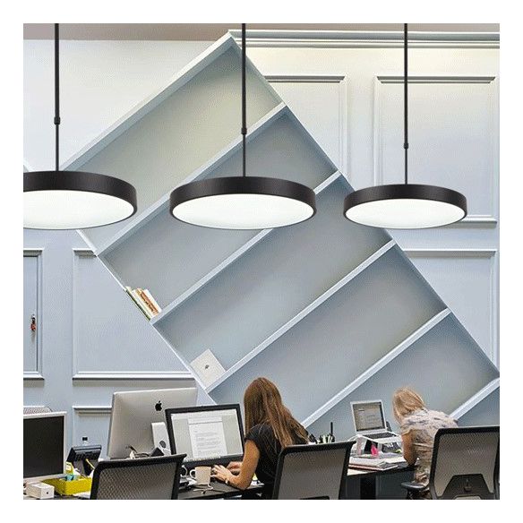 Lampada di sospensione rotonda in altezza regolabile Modern Metal Office LED Luce in nero in nero