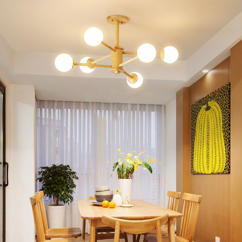 Beige Chandelier Light Fixtures Modern Multi-Head Hanging Pendant Lamps with White Glass Shade