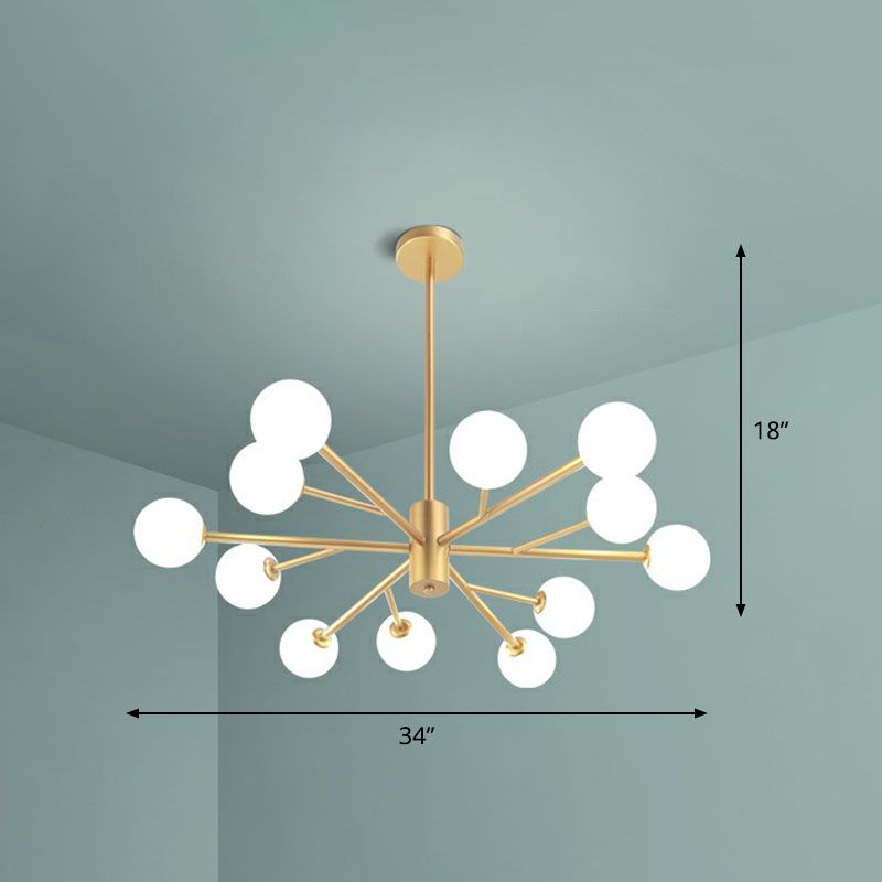 Ramo metallico LED LED Sospensione Light Postmodernist Gold Candelier con sfera Opal Glass Shade