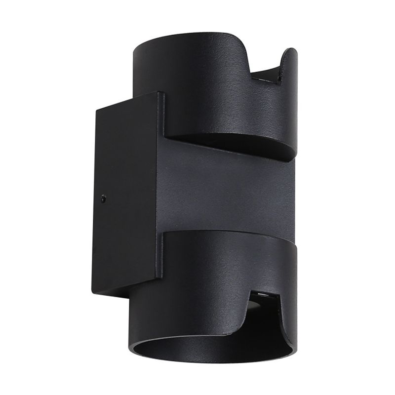 Patio LED Flush Mount Wall Light Simple Black Up Down Light with Cylinder Metal Shade