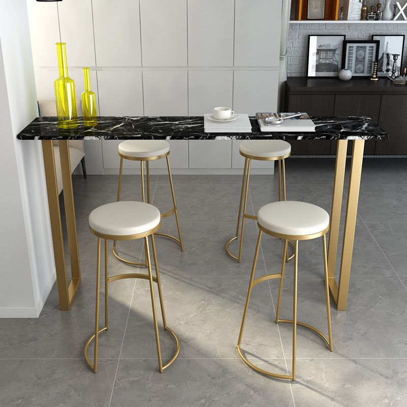 Glam Style Rectangle Bar Table Faux Marble Bar Height Table with Sled Base