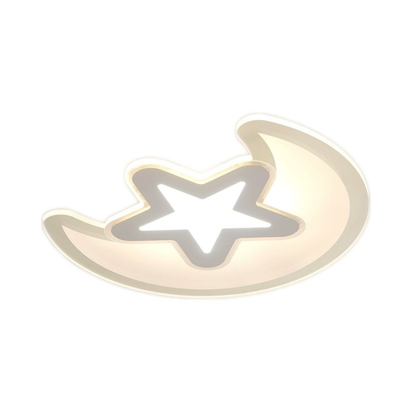 White Crescent and Star Flushmount Minimalistic 16.5"/20.5"/24.5" Wide LED Acrylic Ceiling Mount Light in Warm/White Light
