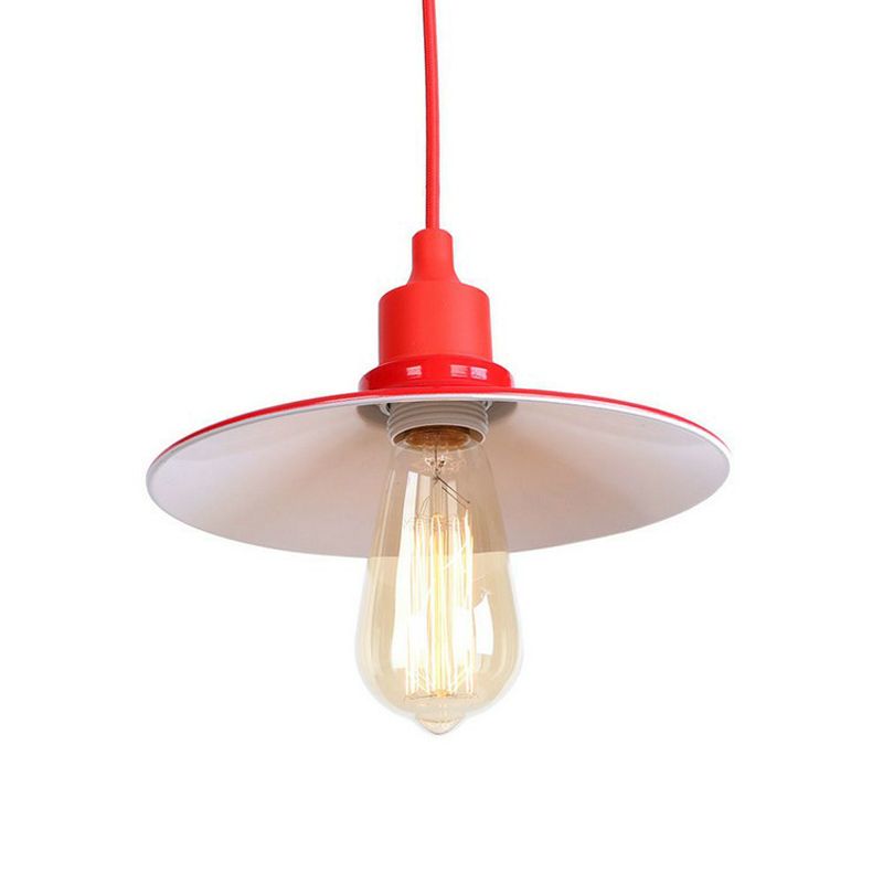 Single Iron Hanging Lamp Kit Industrial Red Tapered/Cage/Wide Flared Living Room Ceiling Pendant Light